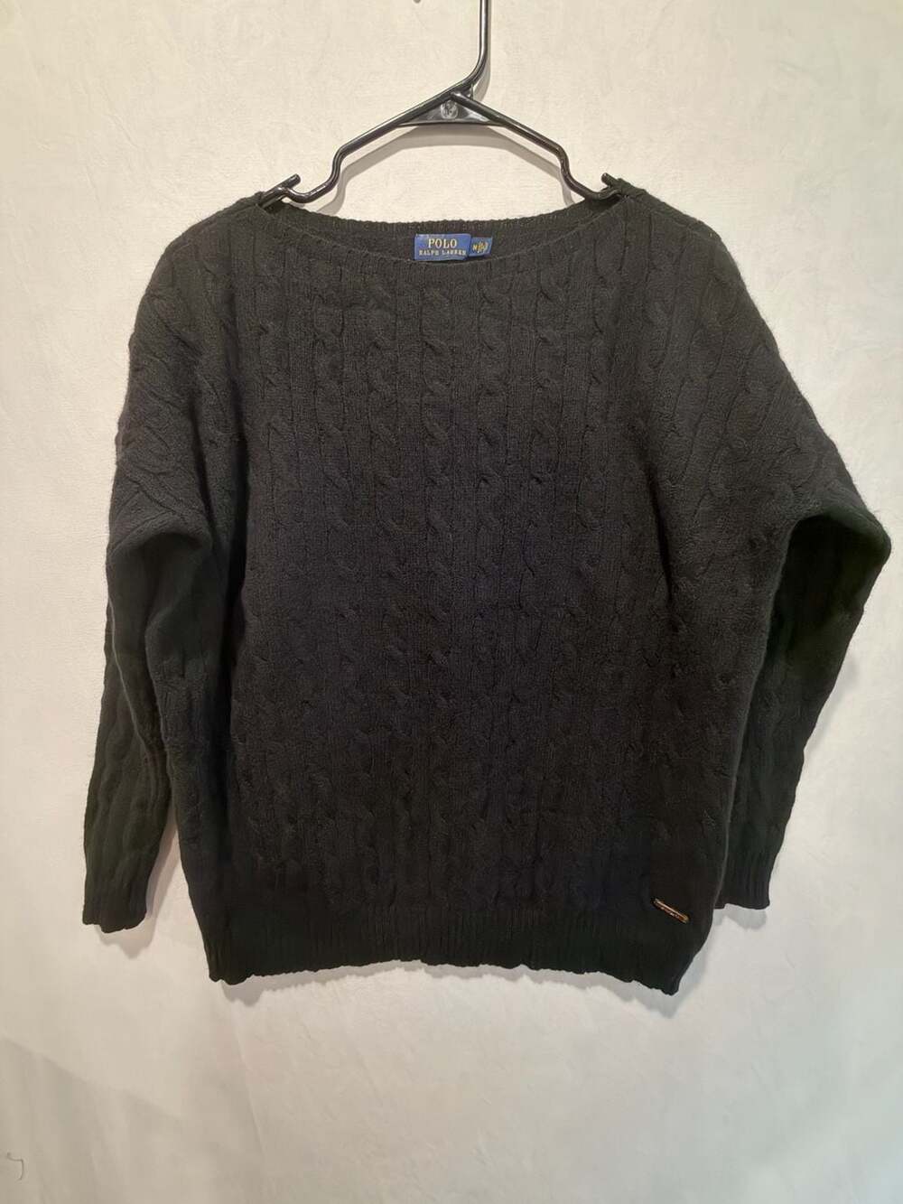 Vintage Polo Ralph Lauren Cable Knit Sweater Size M Black Wool Cashmere